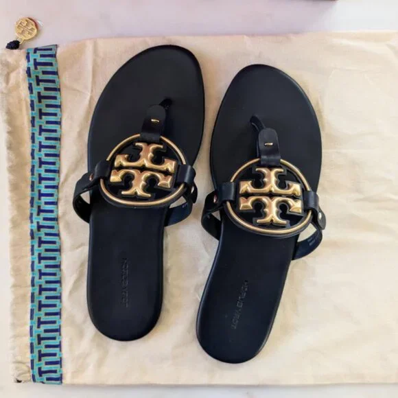 TORY BURCH Metal Miller Leather Sandals Perfect Navy Size 8 - Picture 11 of 15